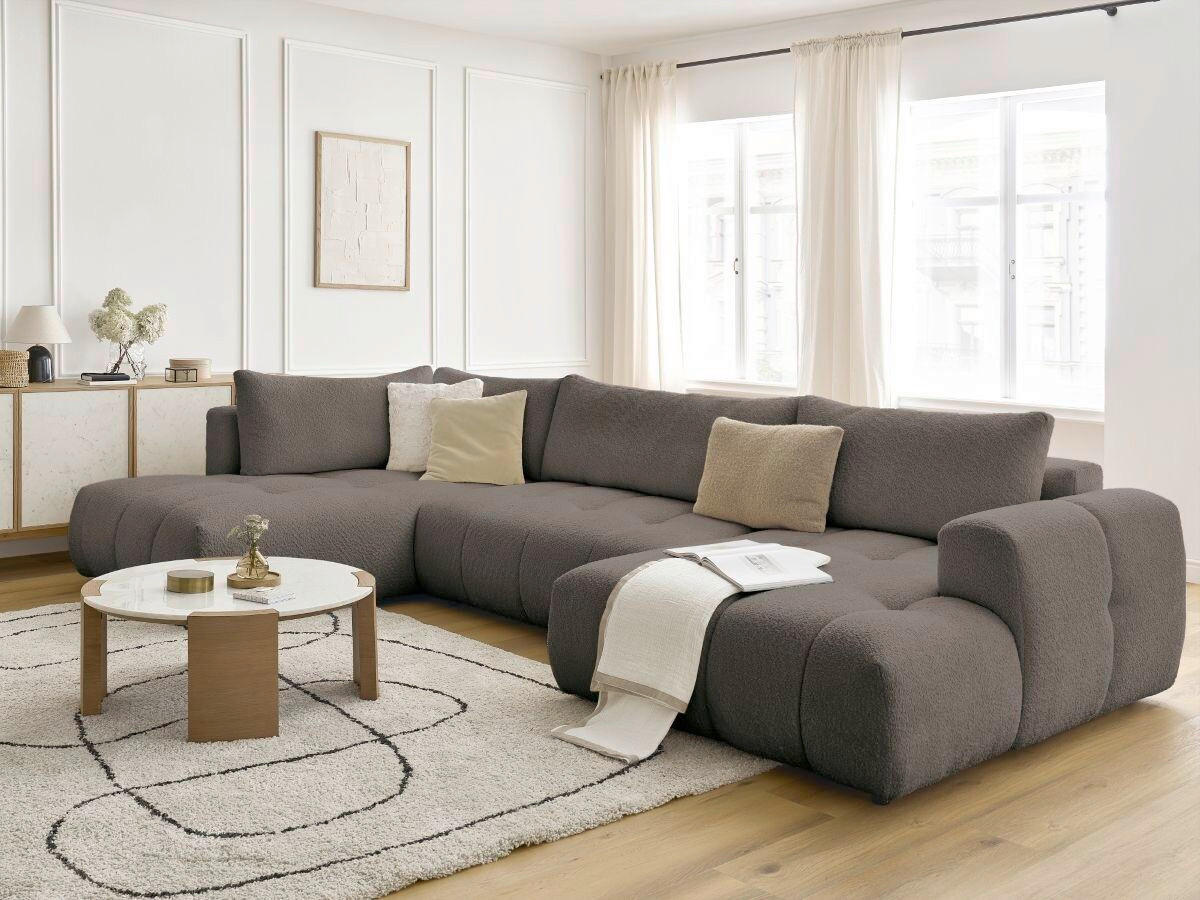 WOHNLANDSCHAFT  FUJI  Taupe Bouclé  - Taupe/Schwarz, MODERN, Kunststoff/Textil (204/377/160cm)