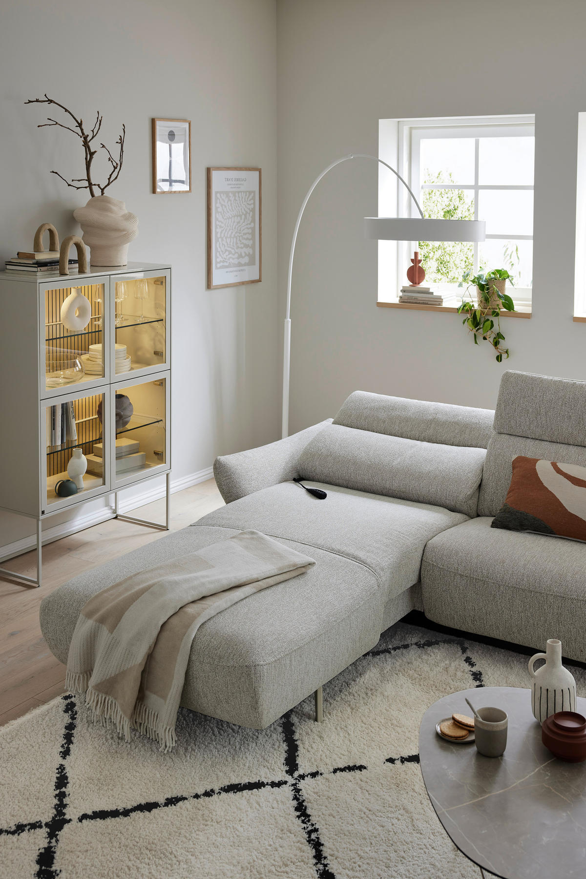 ECKSOFA Musterring Naturfarben Webstoff  - Schwarz/Naturfarben, Design, Textil/Metall (177/275cm) - Musterring