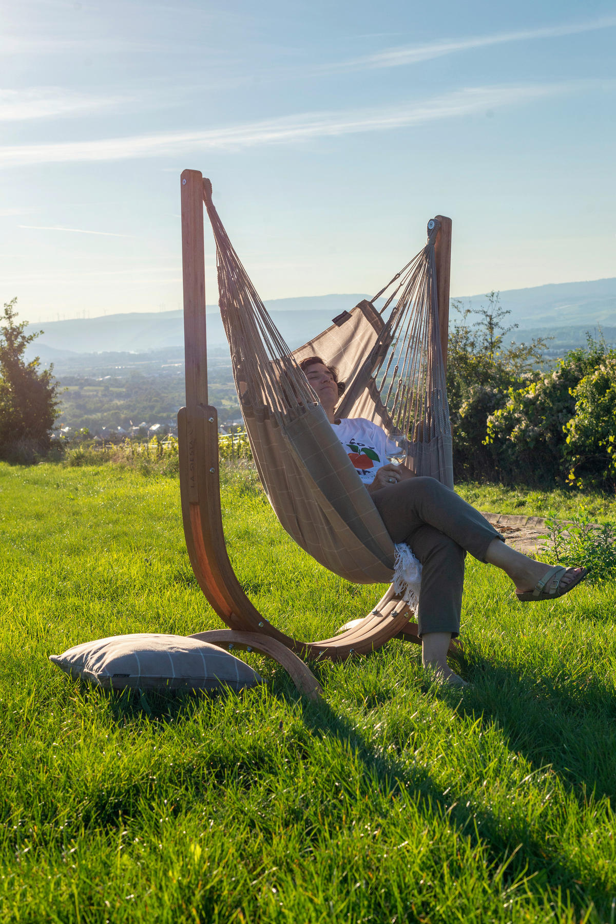 HOJDACIA SIEŤ  - farba eukalyptového dreva/sivá, Konventionell, drevo/textil (100/152/92cm) - La Siesta