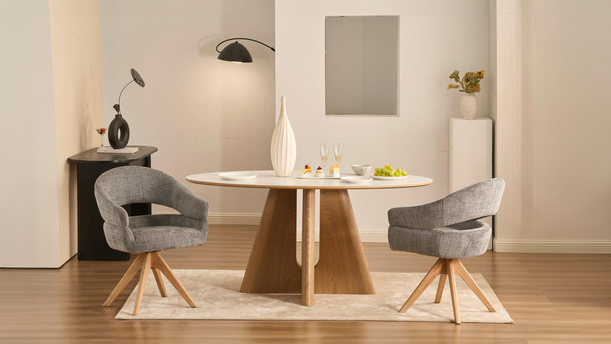 ARMLEHNSTUHL in Holz, Textil Grau, Eichefarben  - Eichefarben/Grau, MODERN, Holz/Textil (58/85/62cm) - Livetastic