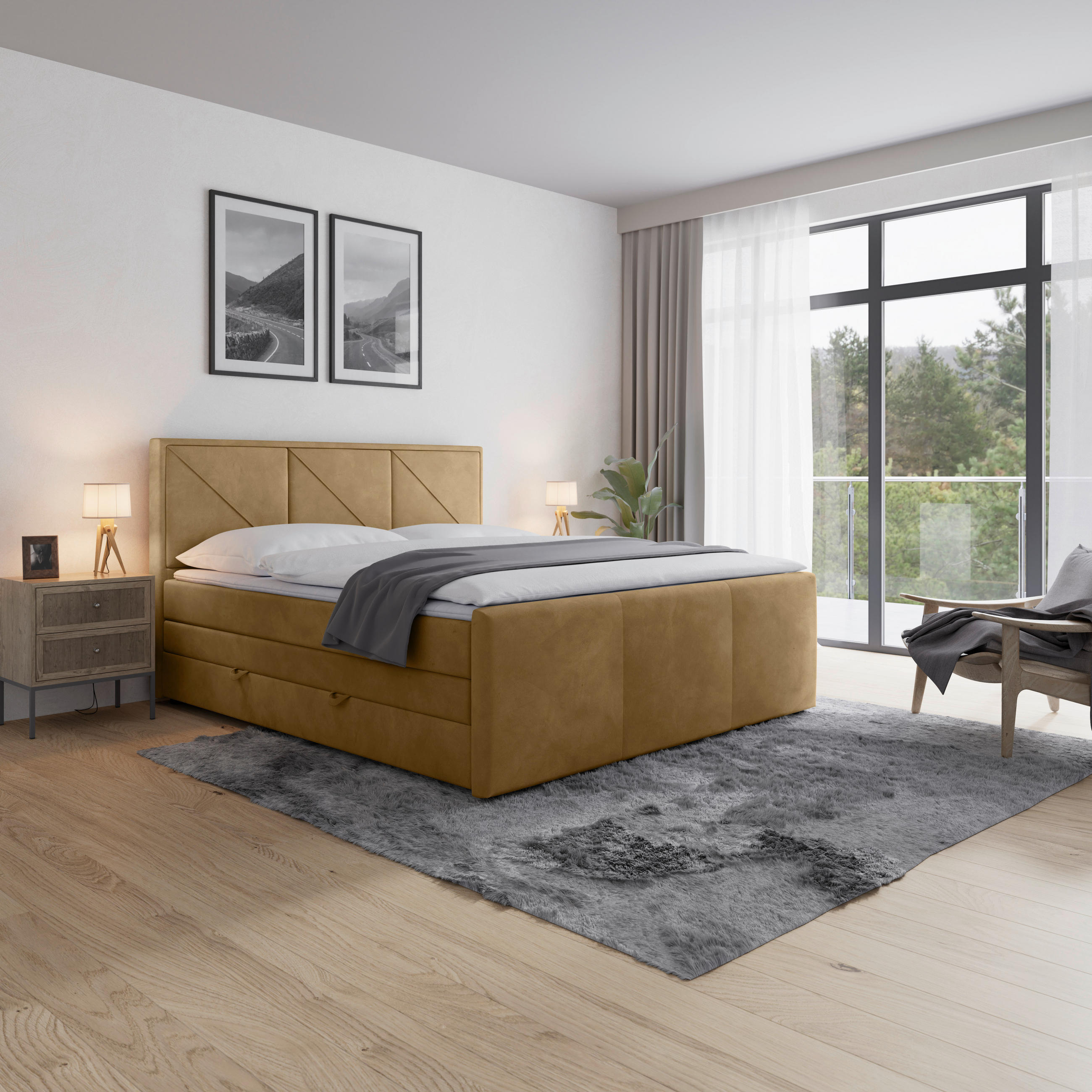 BOXSPRINGBETT 180/200 cm  in Beige  - Beige, Modern, Holz/Kunststoff (180/200cm) - MID.YOU