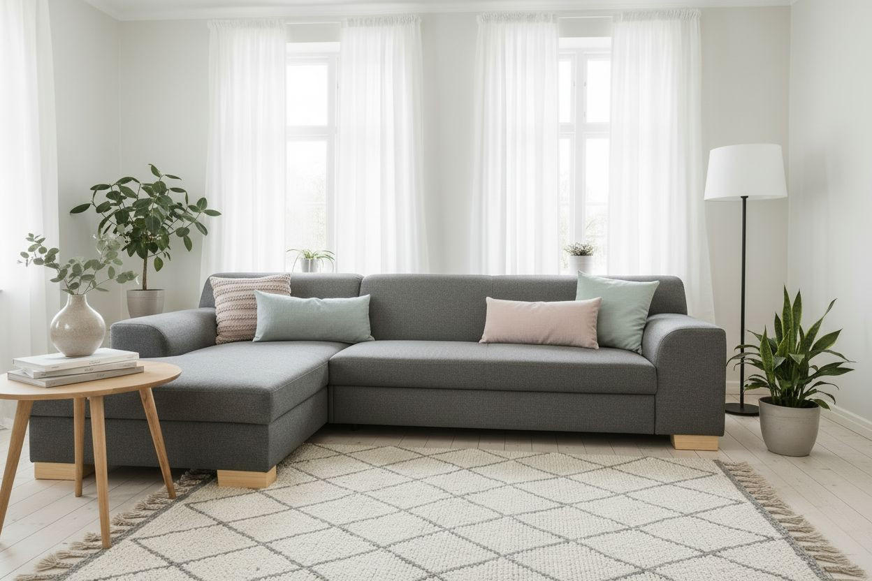 ECKSOFA TINOS Dunkelgrau Webstoff Rücken echt  - Dunkelgrau/Buchefarben, Basics, Holz/Textil (157/273cm) - MID.YOU