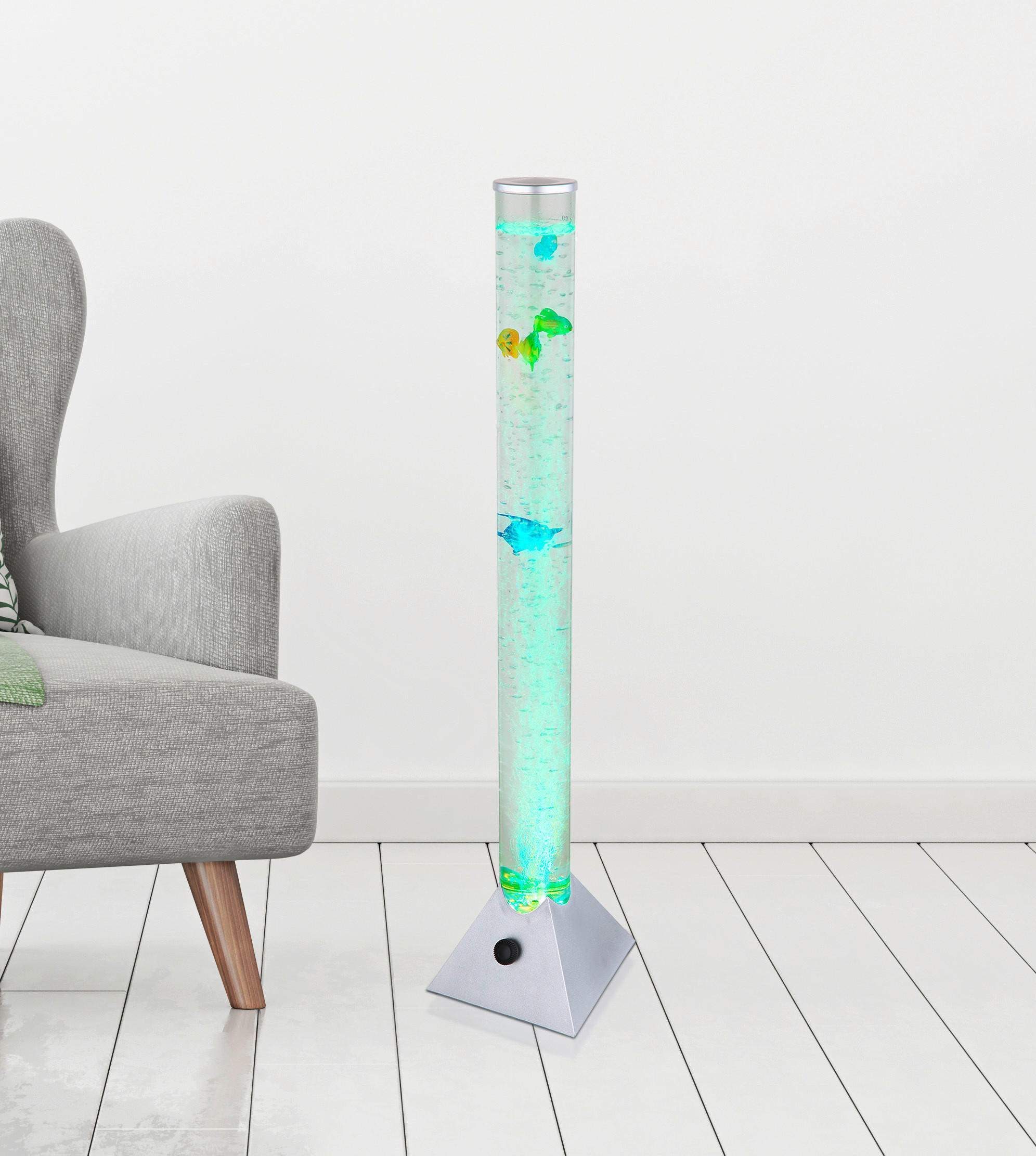 LAMPADAR CU LED - argintiu/străveziu, Basics, plastic (19/19/90cm) - Globo