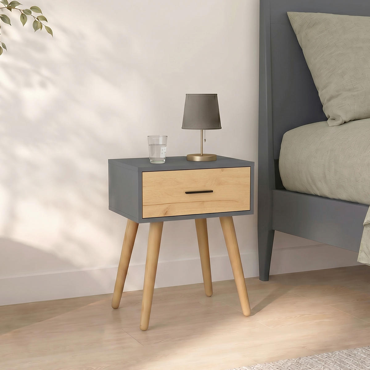 NACHTTISCH 45/56/30 cm, Anthrazit, Honigeiche,  - Honigeiche/Anthrazit, MODERN, Holzwerkstoff/Metall (45/56/30cm) - Livetastic