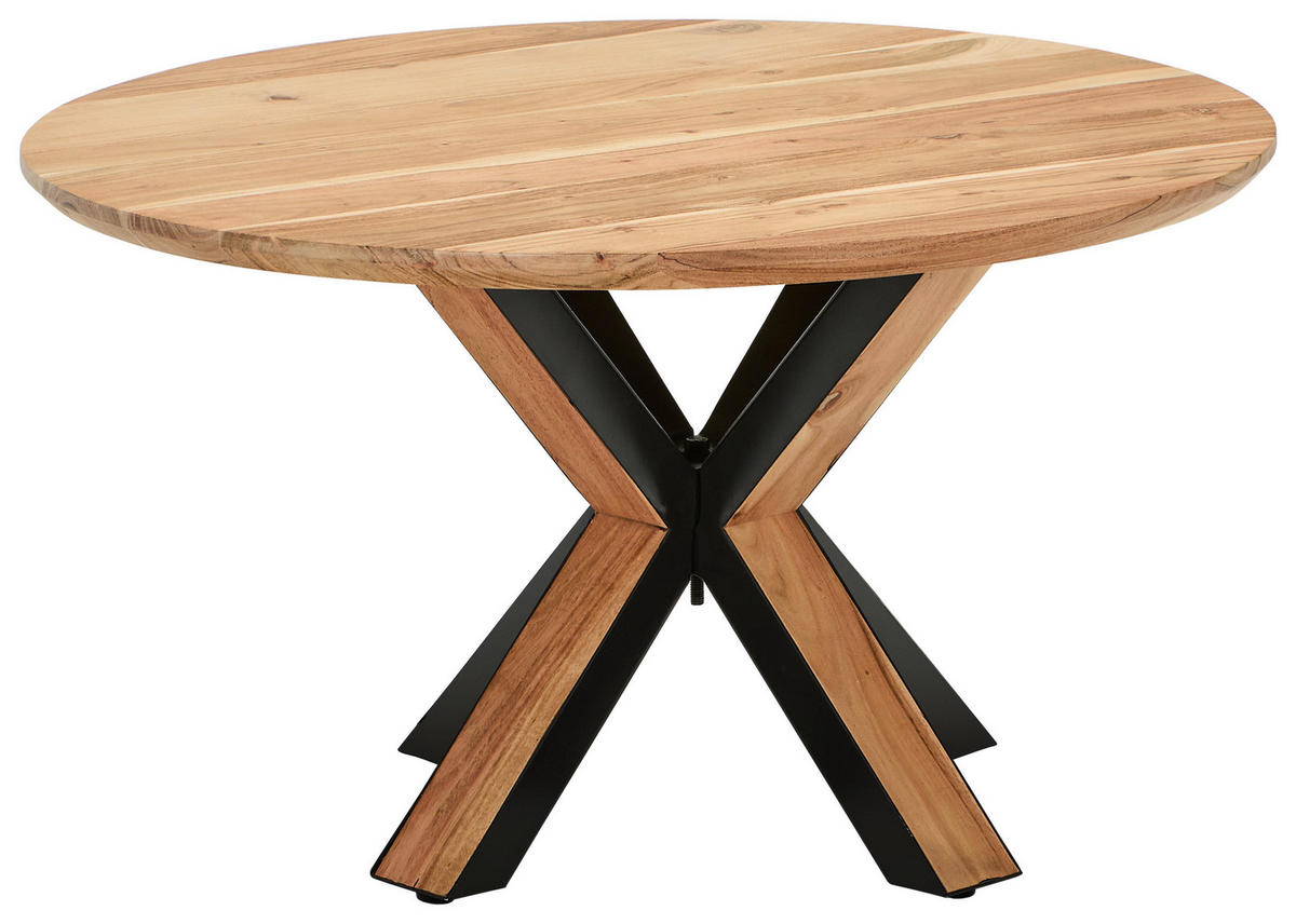 COUCHTISCH Akazie Hartholz rund Schwarz, Akaziefarben  - Schwarz/Akaziefarben, Natur, Holz/Metall (80/80/45cm) - Livetastic