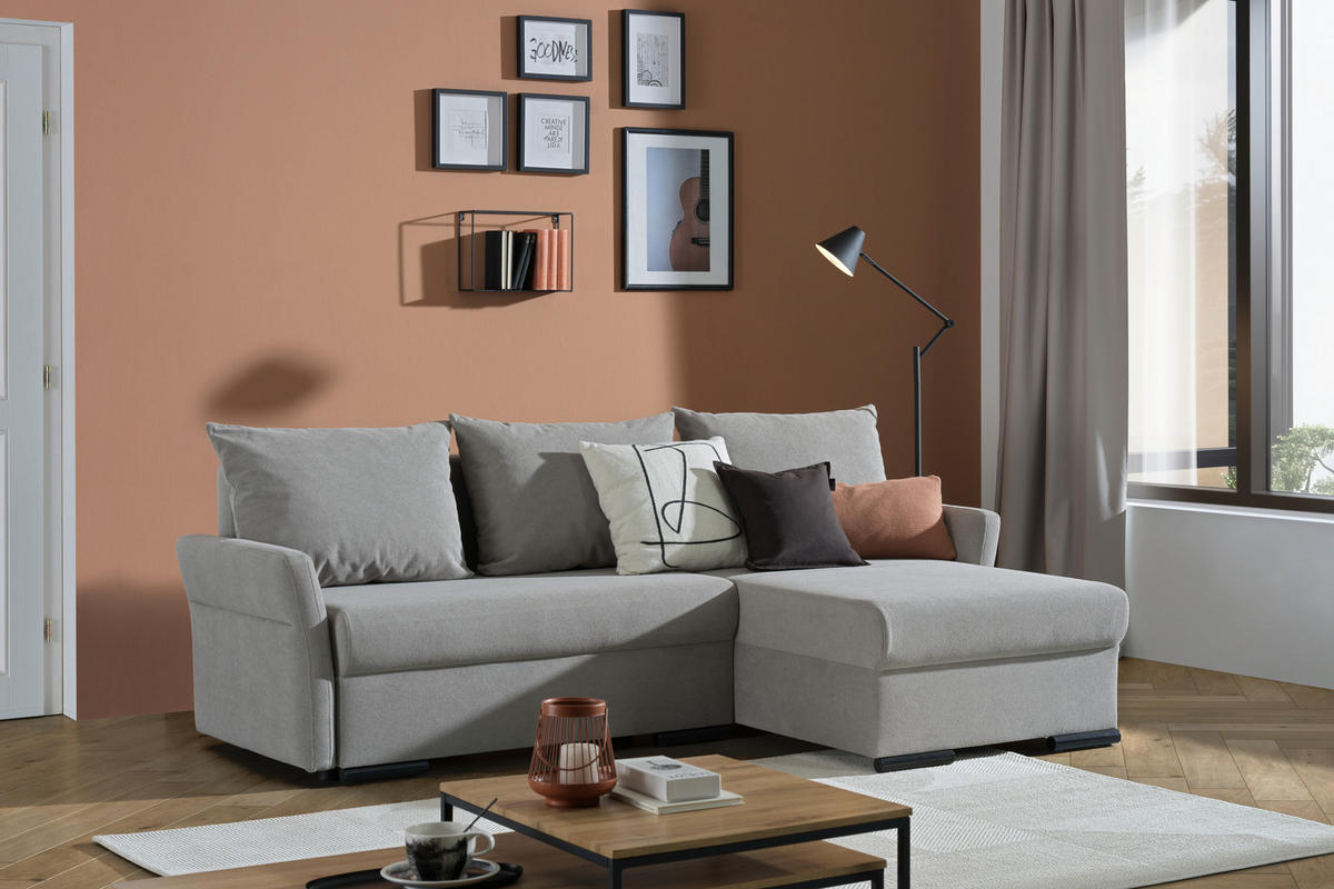 ECKSOFA in Webstoff Grau  - Schwarz/Grau, KONVENTIONELL, Kunststoff/Textil (223/148cm) - Ti'me