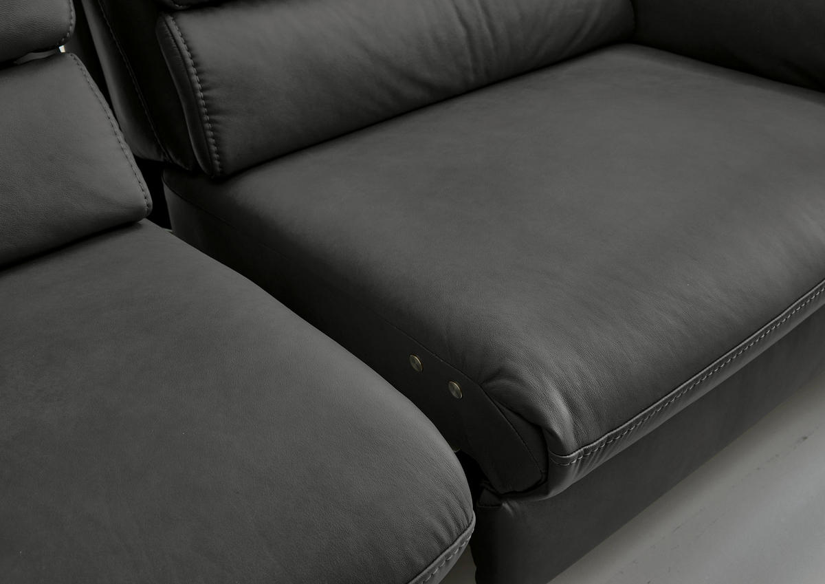 ECKSOFA Valdera Schwarz Echtleder  - Schwarz, Design, Leder/Metall (246/280cm) - Hukla