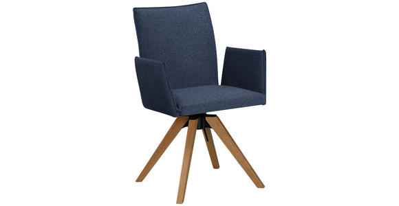 ARMLEHNSTUHL  Stoffauswahl, Typenauswahl, Sitzfläche 360° drehbar, automatische Rückholfunktion Samt  - Eichefarben/Dunkelblau, KONVENTIONELL, Holz/Textil (64/91/61cm) - Moderano