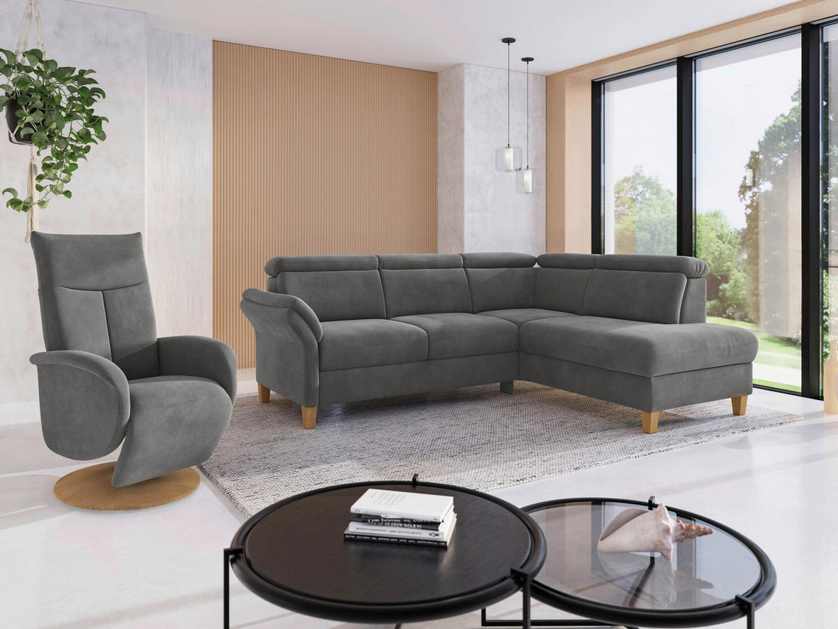 ECKSOFA GLENDALE E Grau Flachgewebe  - Eichefarben/Grau, KONVENTIONELL, Holz/Textil (247/193cm) - Sit & More