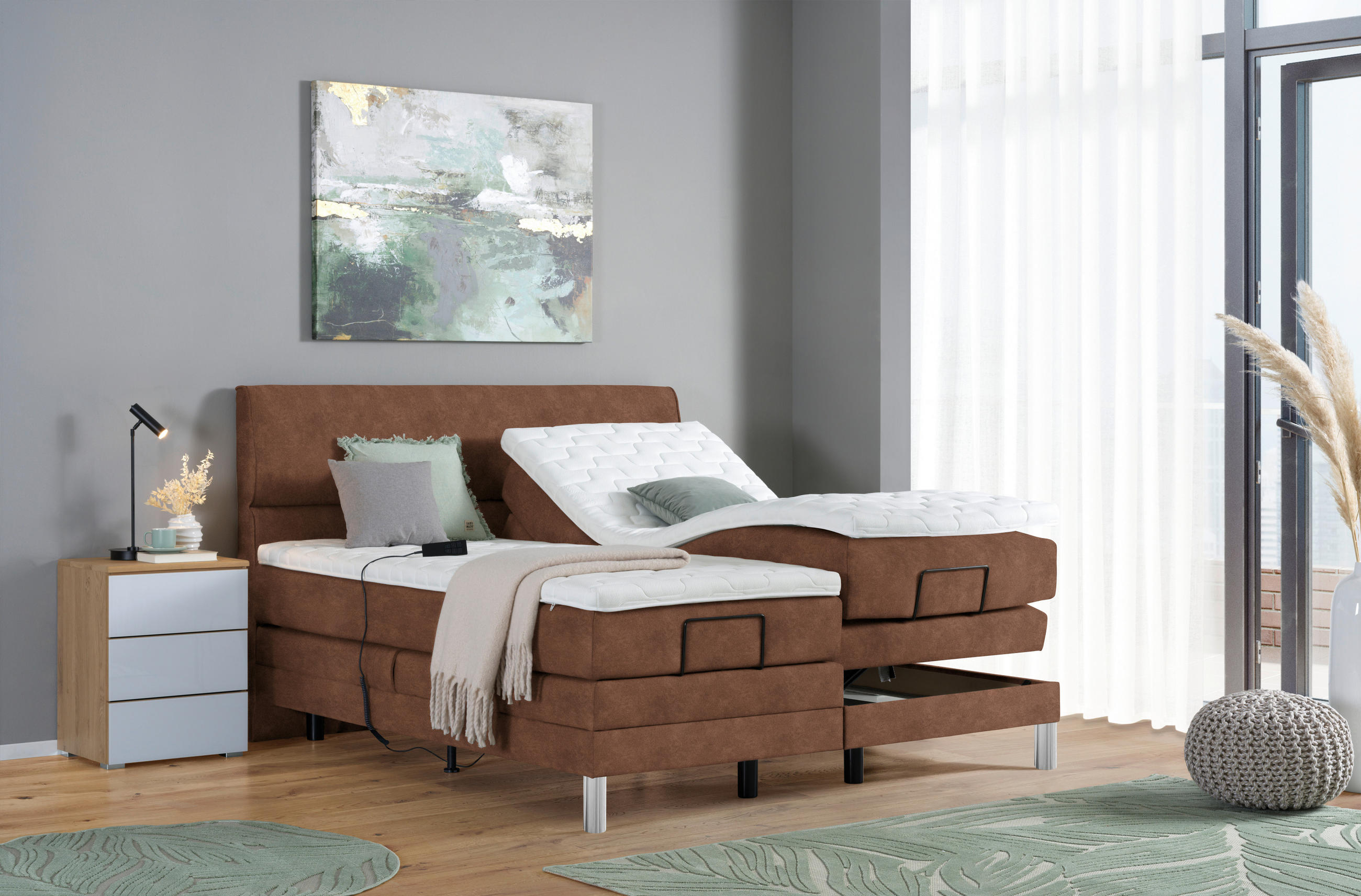 BOXSPRINGBETT 200/200 cm  in Cognac  - Chromfarben/Cognac, Konventionell, Kunststoff/Textil (200/200cm) - Voleo