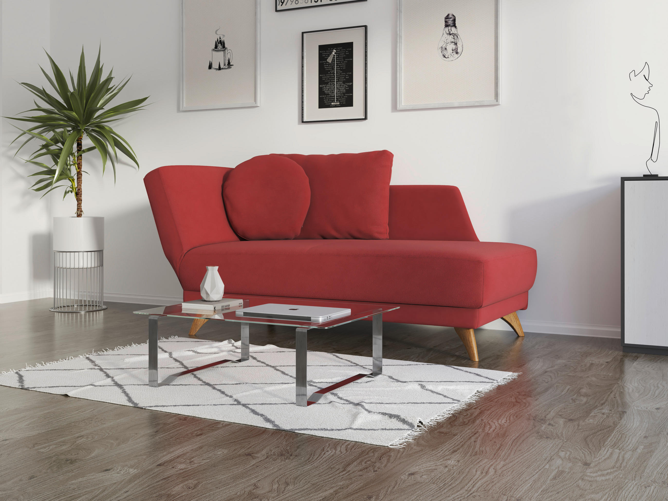 RÉCAMIERE in Flachgewebe Rot  - Eichefarben/Rot, Modern, Holz/Textil (205/74/94cm) - Bali
