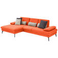 ECKSOFA in Chenille, Mikrofaser Orange  - Schwarz/Orange, Design, Textil/Metall (157/299cm) - Dieter Knoll