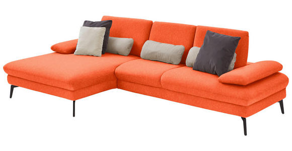 ECKSOFA in Chenille, Mikrofaser Orange 157/299 cm - Schwarz/Orange, Design, Textil/Metall (157/299cm) - Dieter Knoll