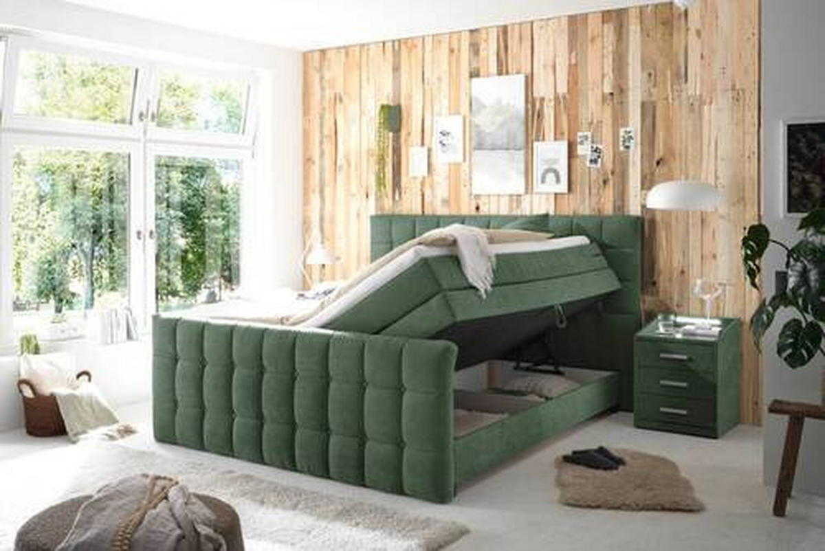 BOXSPRINGBETT 180/200 cm  in Olivgrün  - Schwarz/Olivgrün, MODERN, Holzwerkstoff/Kunststoff (180/200cm) - MID.YOU