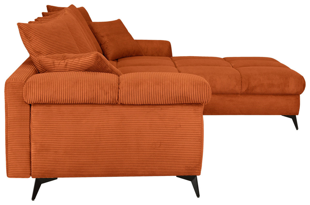ECKSOFA Dunkelorange Cord Rückenkissen, Armlehnenkissen, Rücken echt  - Dunkelorange/Schwarz, KONVENTIONELL, Textil/Metall (332/231cm) - Carryhome