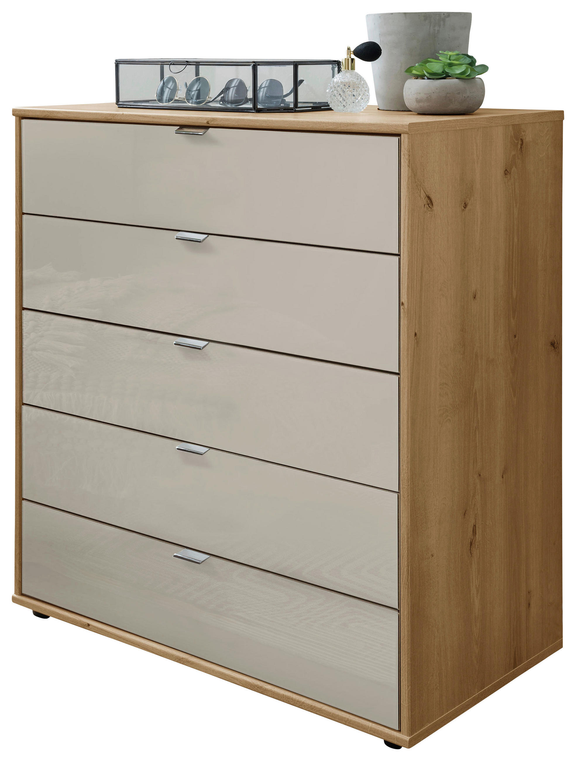 KOMODA, barve hrasta  - barve hrasta, Design, steklo/leseni material (80/86/43cm) - Venda