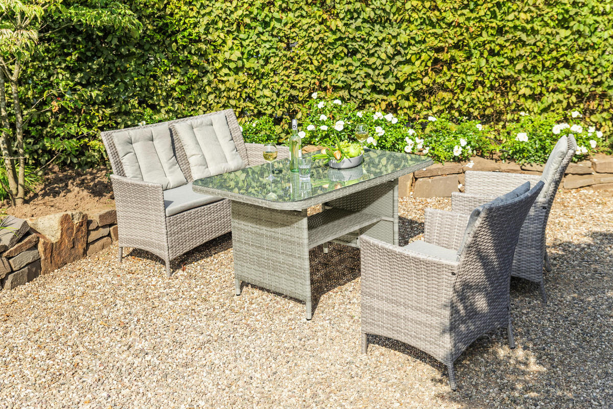 LOUNGEGARNITUR 11-teilig   140/68/80 cm Stahl  - Beige/Grau, MODERN, Kunststoff/Textil (140/68/80cm) - Gardenson
