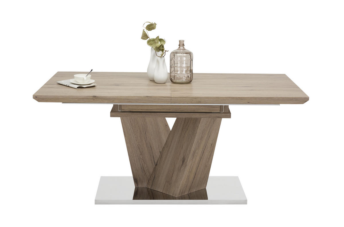 ÉTKEZŐASZTAL - tölgyfa színű/nemesacélszínű, Design, faalapú anyag/fém (160(220)/90/76cm) - Carryhome