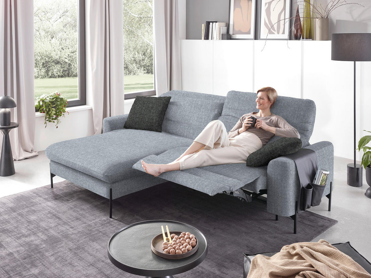 ECKSOFA in Flachgewebe Blaugrau  - Blaugrau/Schwarz, Design, Textil/Metall (191/252cm) - Dieter Knoll