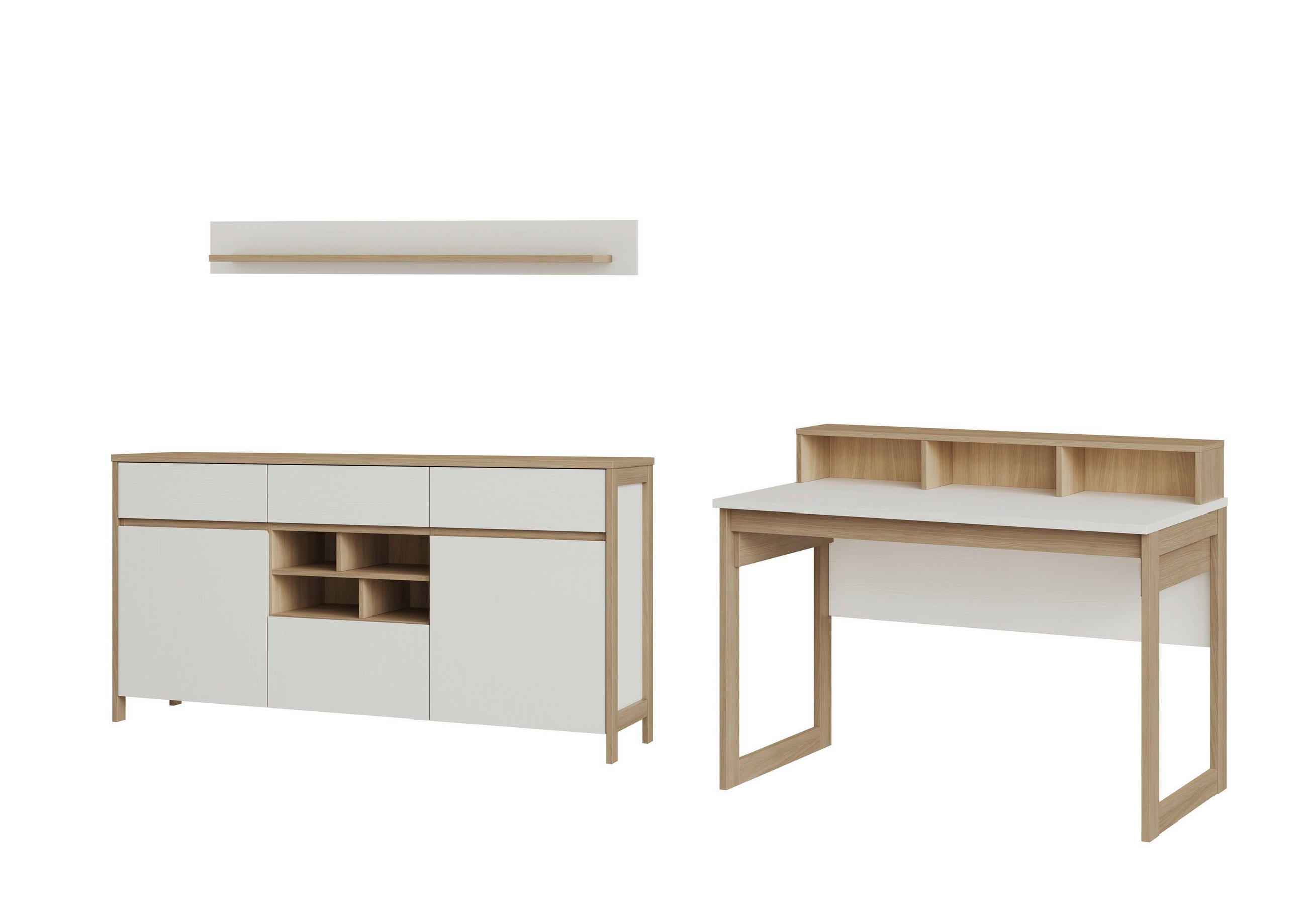 BÜRO erweiterbar, griffloses Öffnen, Typenauswahl Weiß - Weiß, Design, Holzwerkstoff - MID.YOU