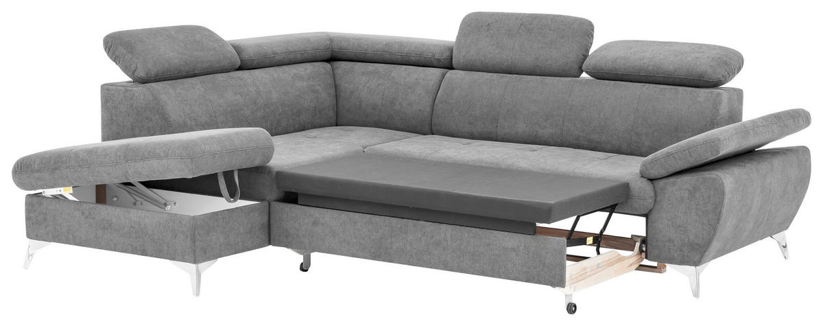 ECKSOFA in Mikrofaser Hellgrau  - Chromfarben/Hellgrau, Konventionell, Textil/Metall (209/256cm) - Livetastic