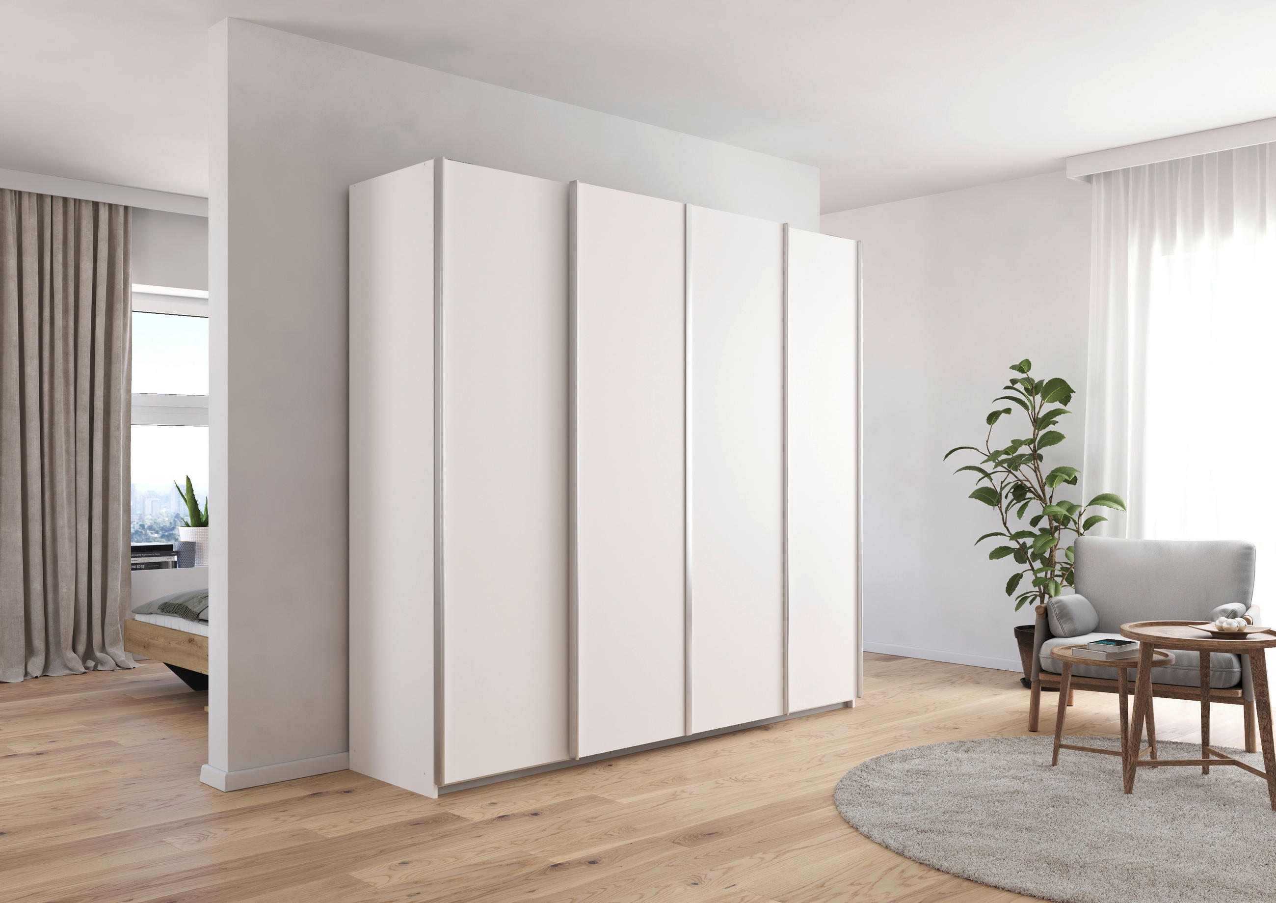 SCHWEBETÜRENSCHRANK 226/211/62 cm 4-türig Weiß  - Alufarben/Weiß, MODERN, Holzwerkstoff/Metall (226/211/62cm) - Rauch Möbel