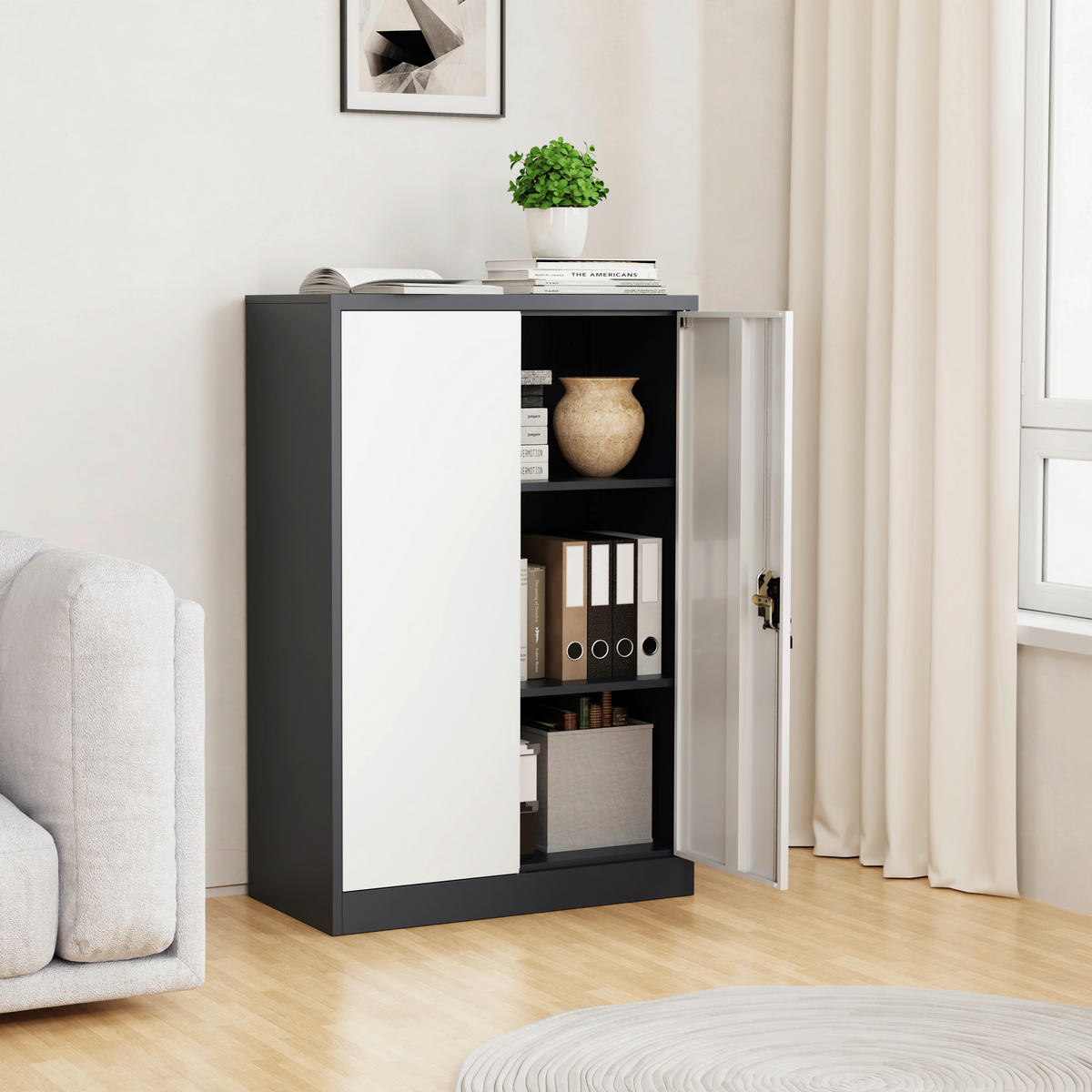 AKTENSCHRANK Anthrazit, Weiß  - Anthrazit/Weiß, KONVENTIONELL, Metall (80/120/40cm) - MID.YOU