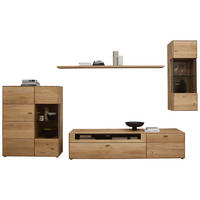WOHNWAND  in Eichefarben  332,7/202,4/54,5 cm  - Edelstahlfarben/Eichefarben, KONVENTIONELL, Glas/Holz (332,7/202,4/54,5cm) - Valnatura