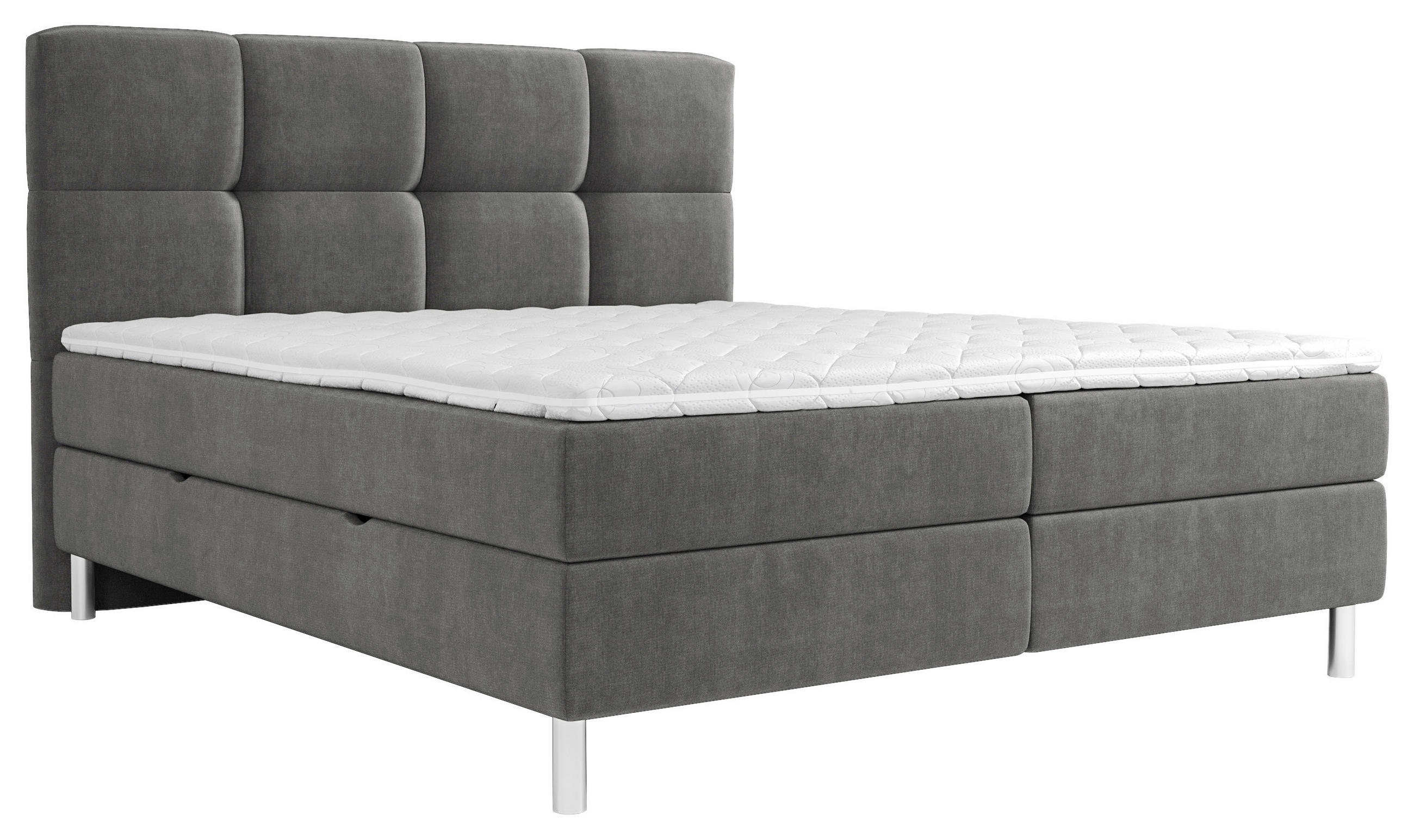 BOXBETT 140/200 cm,  in Graphitfarben, gepolstertes Kopfteil, Bettkasten, Topper, H3 = fest  - Chromfarben/Graphitfarben, Design, Holz/Holzwerkstoff (140/200cm) - Esposa