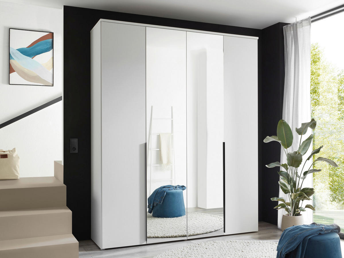 DREHTÜRENSCHRANK 180/225/52 cm,  in Weiß, 4-türig  - Schwarz/Weiß, MODERN, Glas/Holzwerkstoff (180/225/52cm) - MID.YOU