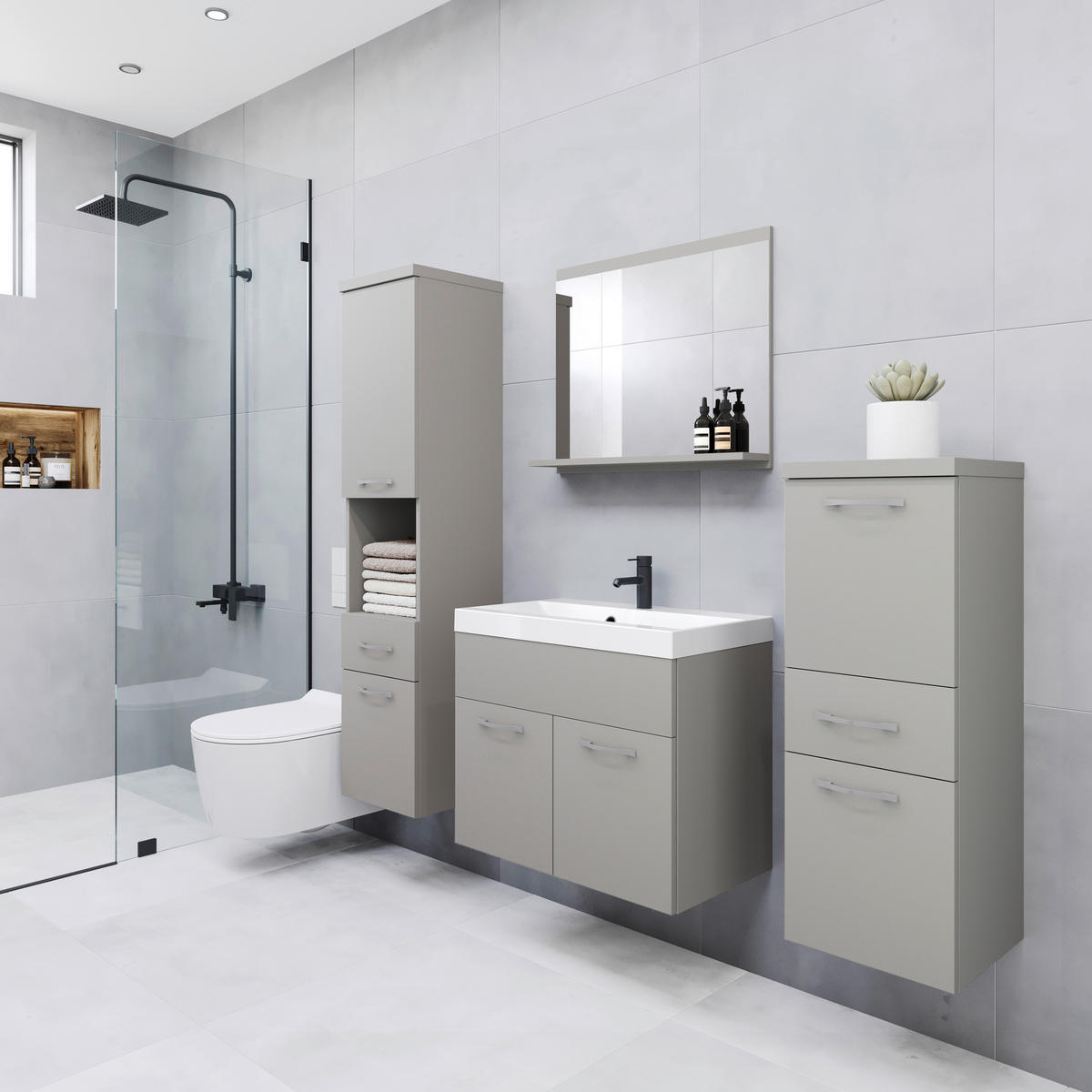 Badezimmer AlbaPallad 5-teilig 5-teilig  in  - Hellgrau/Weiß, LIFESTYLE, Keramik/Holzwerkstoff (120/132,8/30,2cm) - P & B