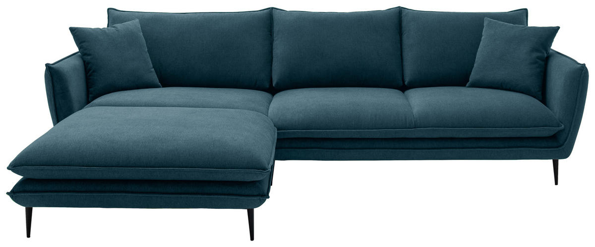 ECKSOFA Petrol Webstoff  - Petrol/Schwarz, KONVENTIONELL, Textil/Metall (196/304cm) - Hom`in