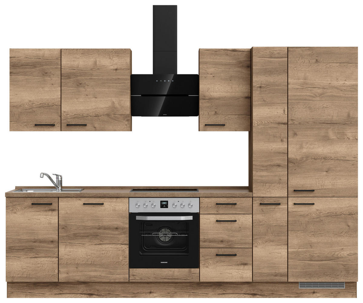 KÜCHENLEERBLOCK 300 cm   in Eiche dunkel  - Eiche dunkel/Schwarz, MODERN, Holzwerkstoff/Metall (300cm) - Nobilia