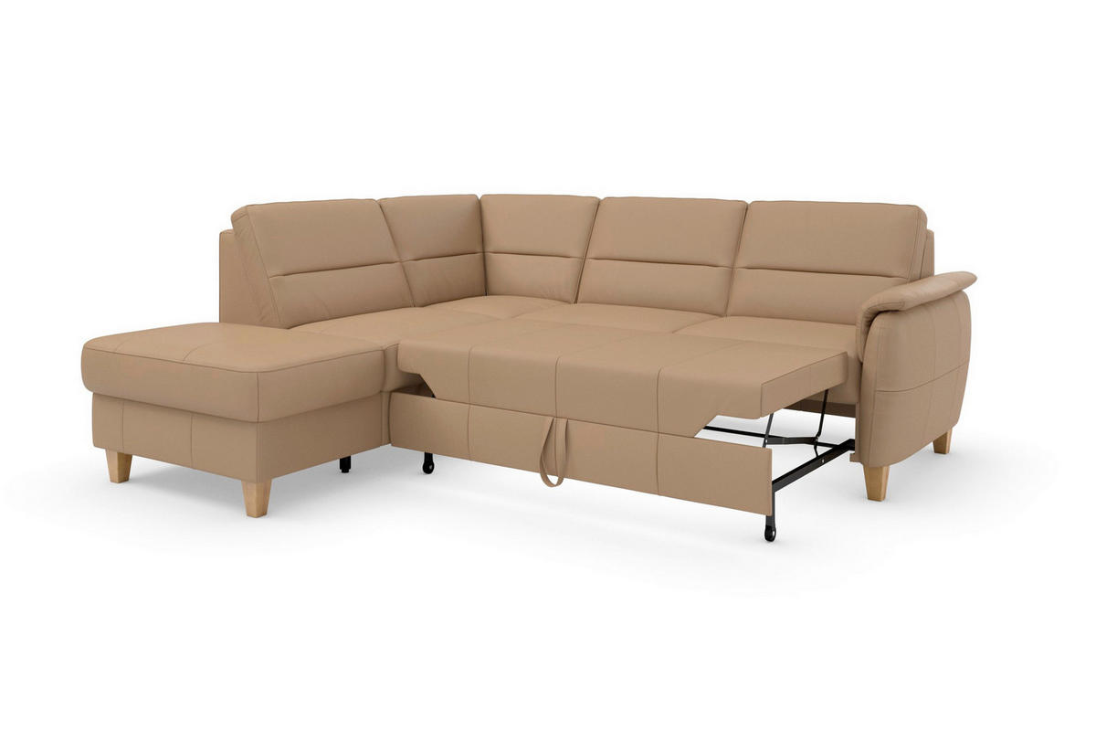 ROHOVÁ SEDAČKA, kůže, cappuccino - barvy dubu/cappuccino, Basics, dřevo/kůže (212/236cm) - Sit & More