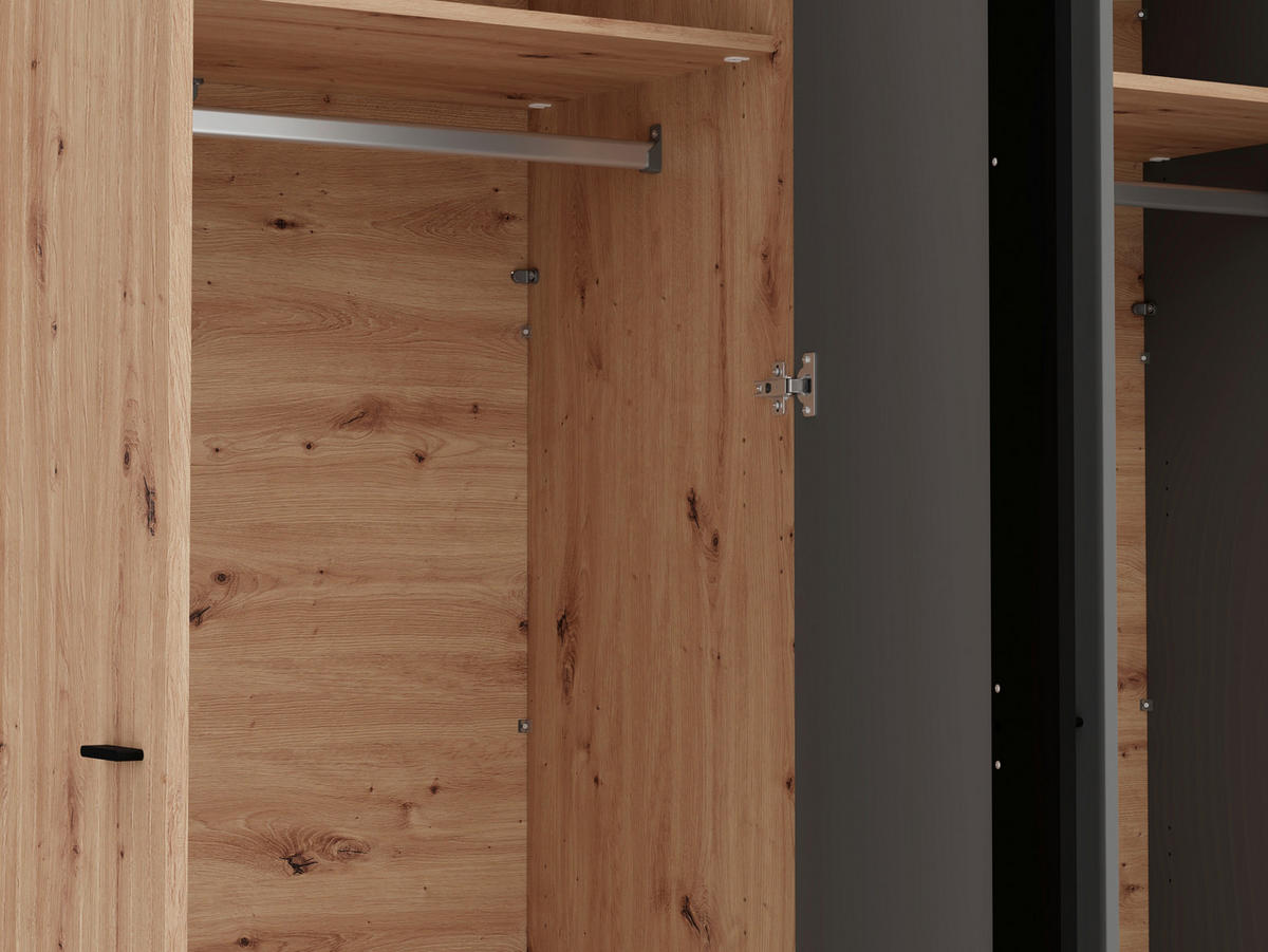 KLEIDERSCHRANK 179,5/210,5/56 cm,  in Graphitfarben, Schwarz, Eiche Artisan, 4-türig  - Graphitfarben/Schwarz, MODERN, Glas/Holzwerkstoff (179,5/210,5/56cm) - MID.YOU