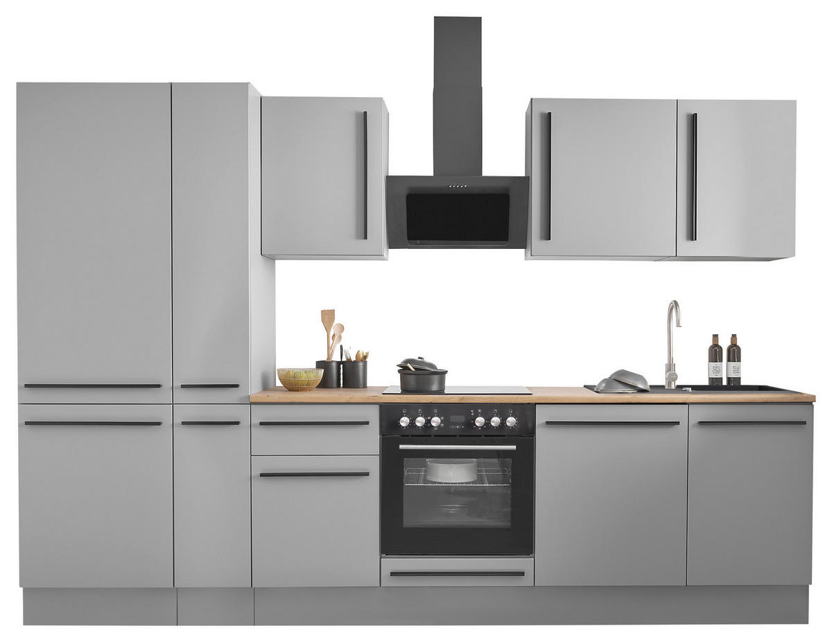 KÜCHENBLOCK 310 cm   in Grau, Eichefarben  - Eichefarben/Schwarz, Design, Holzwerkstoff/Kunststoff (310cm) - MID.YOU