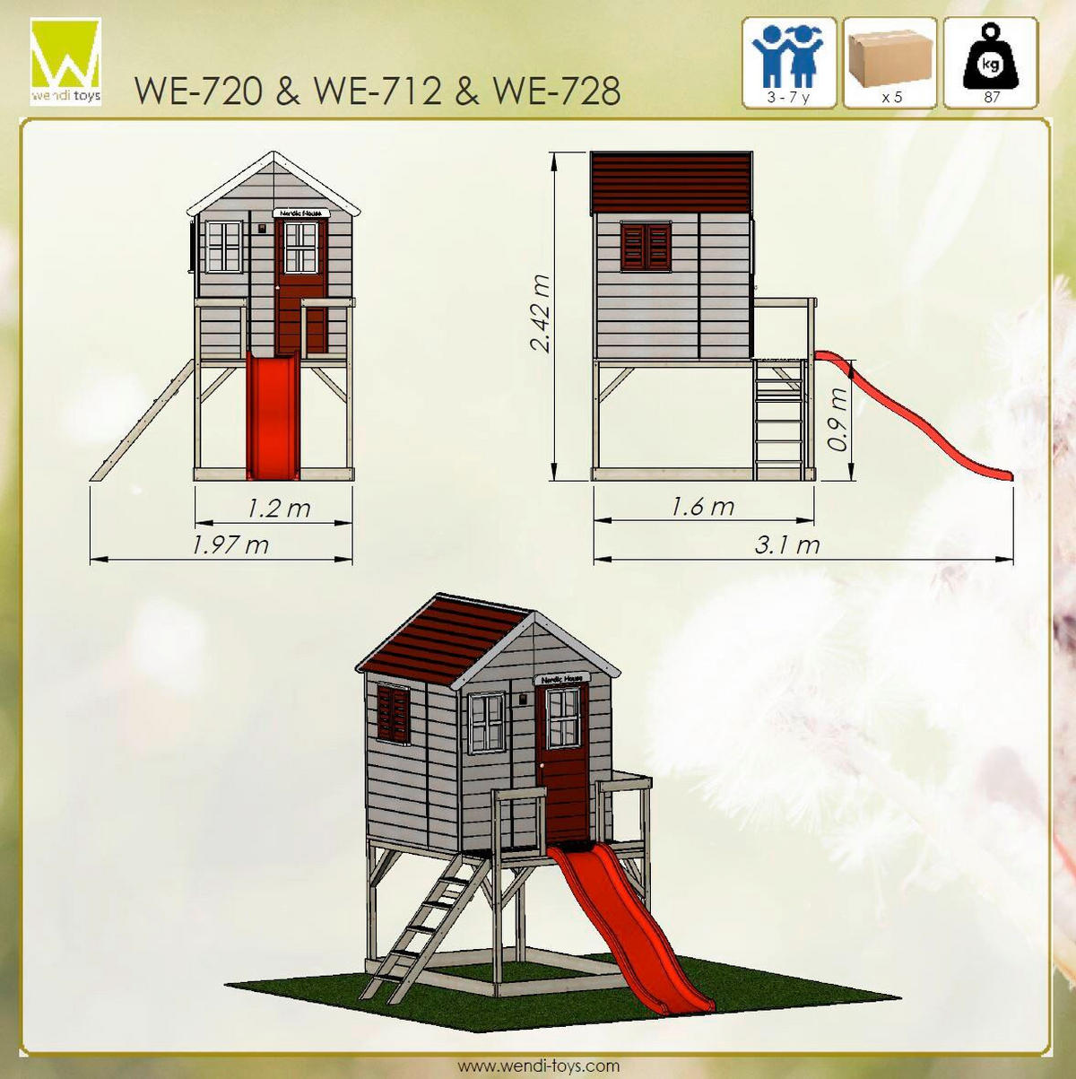 SPIELHAUS 197/242/310 cm  - Rot/Naturfarben, KONVENTIONELL, Holz (197/242/310cm)
