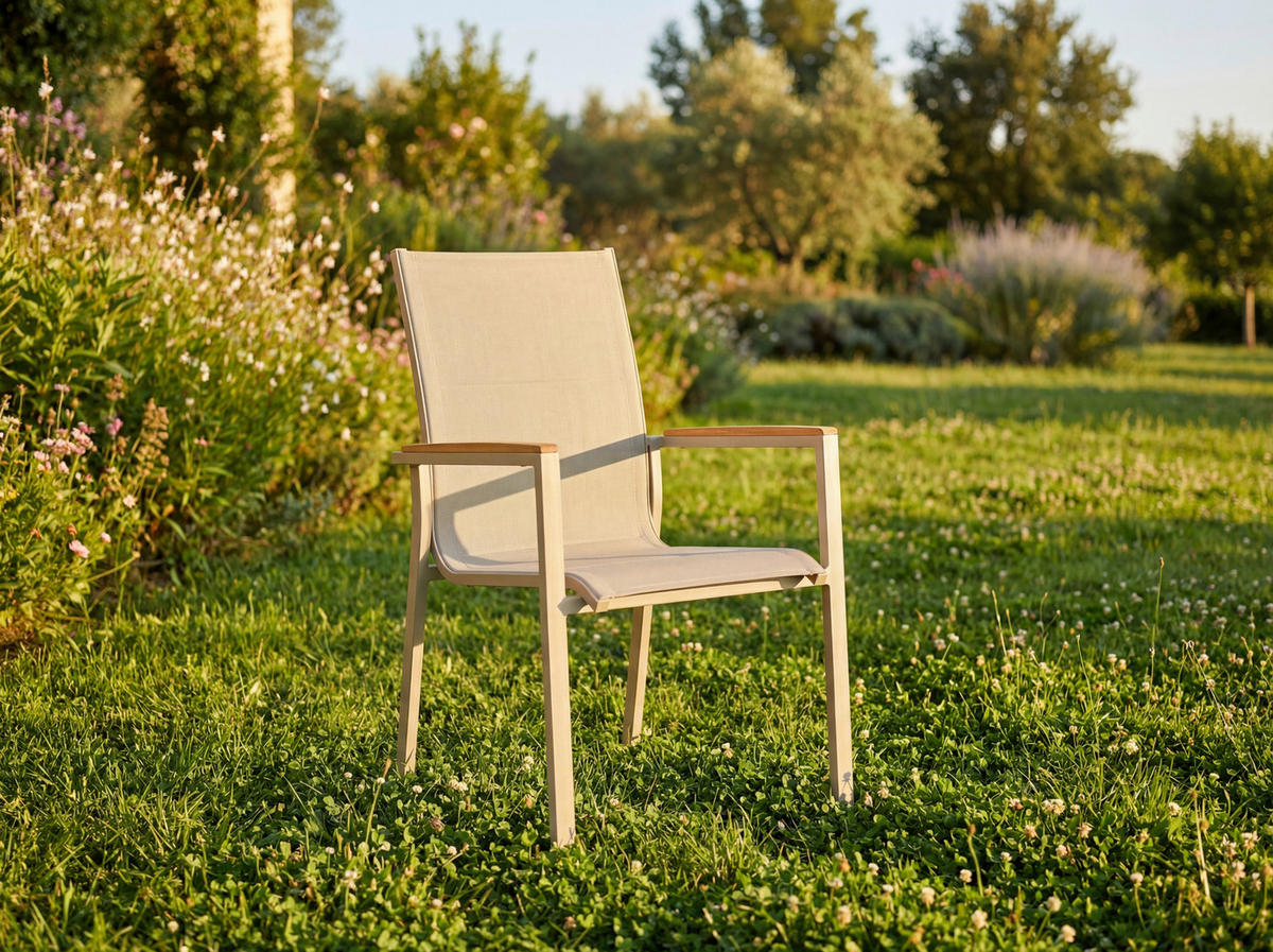 STAPELSTUHL Holz, Metall, Textil Champagner  - Champagner/Anthrazit, Basics, Holz/Kunststoff (57/100/70cm) - Tierra Outdoor