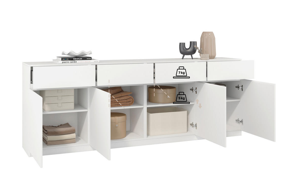 SIDEBOARD Bern 224,8/82,4/40 cm 4 Schublade(n)  - Weiss, Design, Holzwerkstoff (224,8/82,4/40cm) - MID.YOU