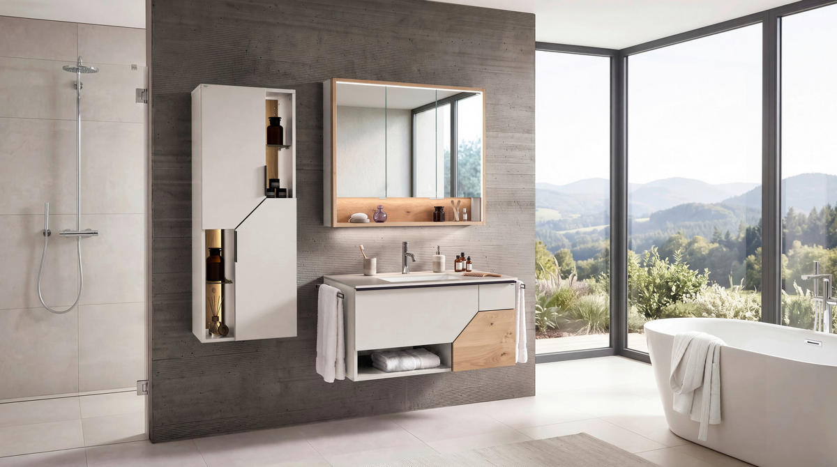 MIDISCHRANK 47,9/128/35 cm  - Eichefarben/Schwarz, LIFESTYLE, Glas/Holz (47,9/128/35cm) - Voglauer