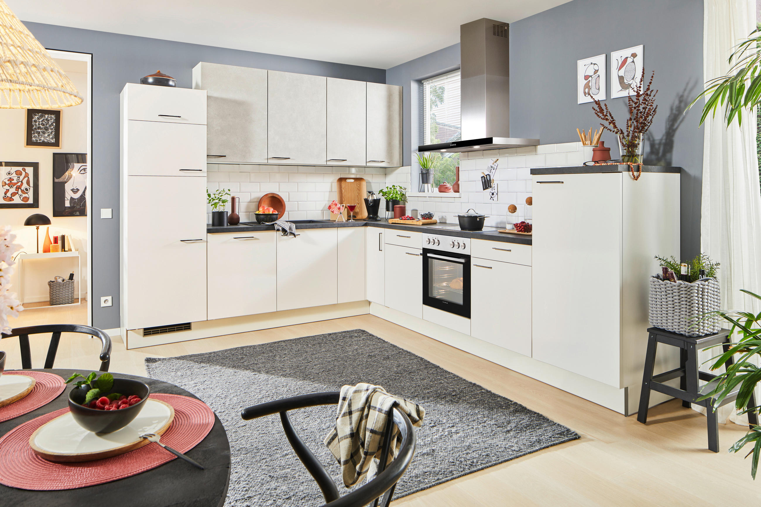 ECKKÜCHE 270/330 cm  in Weiß, Sandfarben  - Sandfarben/Schwarz, Design, Holzwerkstoff/Metall (270/330cm) - Xora