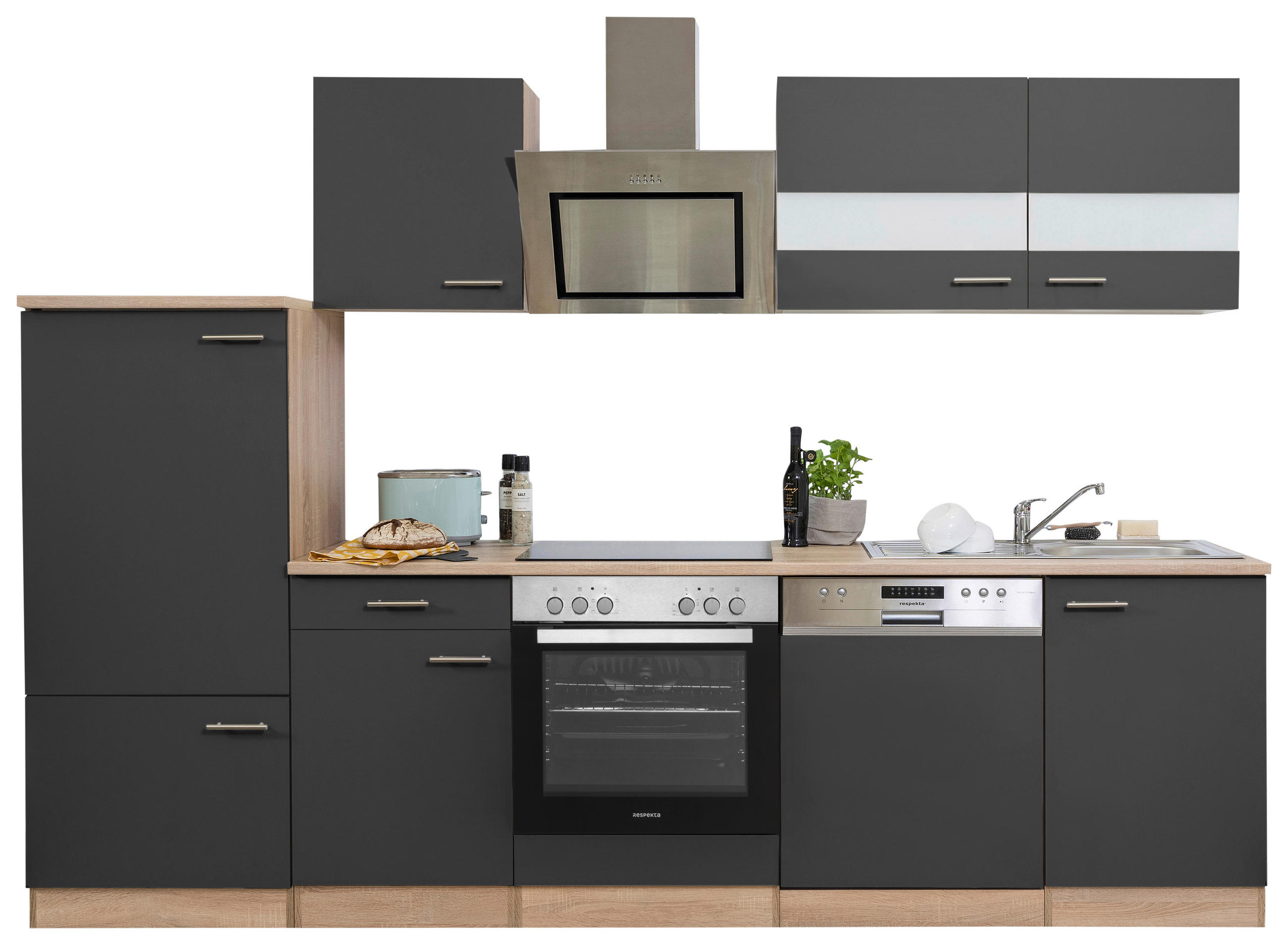 KÜCHENBLOCK 280 cm   in Grau  - Eichefarben/Alufarben, Basics, Holzwerkstoff/Metall (280cm) - Respekta