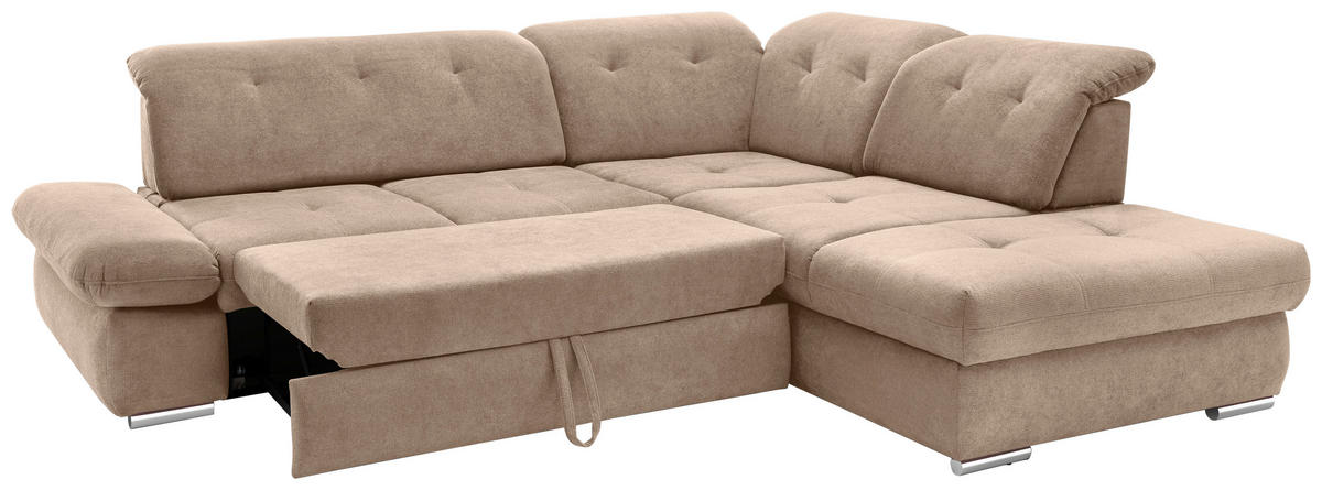 ECKSOFA in Chenille Hellbraun  - Chromfarben/Hellbraun, Modern, Textil/Metall (280/254cm) - Livetastic