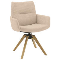 ARMLEHNSTUHL  Sitzfläche 360° drehbar, mit Griff Flachgewebe  Creme  - Eichefarben/Creme, Design, Holz/Textil (62/90/68cm) - Valnatura