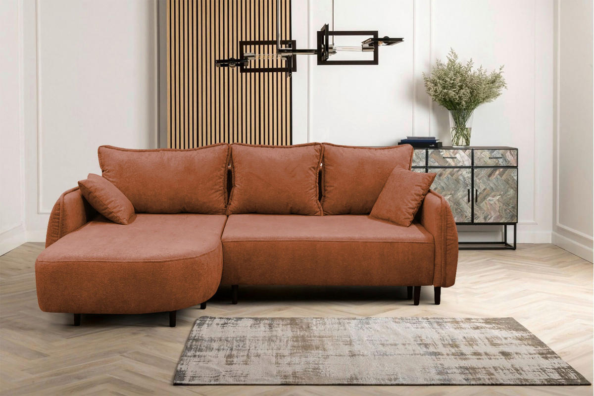 ECKSOFA MURANO Rot Chenille Zierkissen, Rückenkissen, Bettkasten  - Rot/Schwarz, Design, Holz/Textil (167/242cm) - MID.YOU