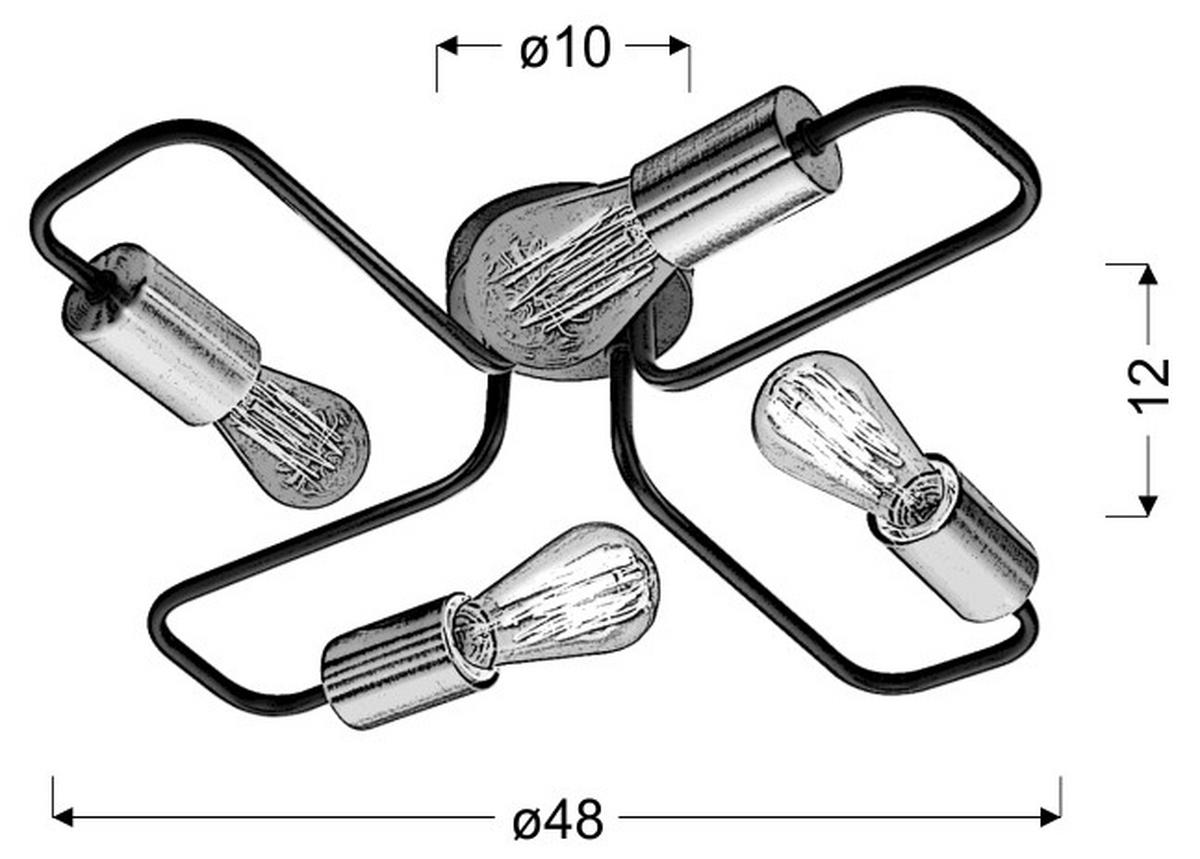 DECKENLEUCHTE 48/48/12 cm   - Schwarz, KONVENTIONELL, Metall (48/48/12cm)