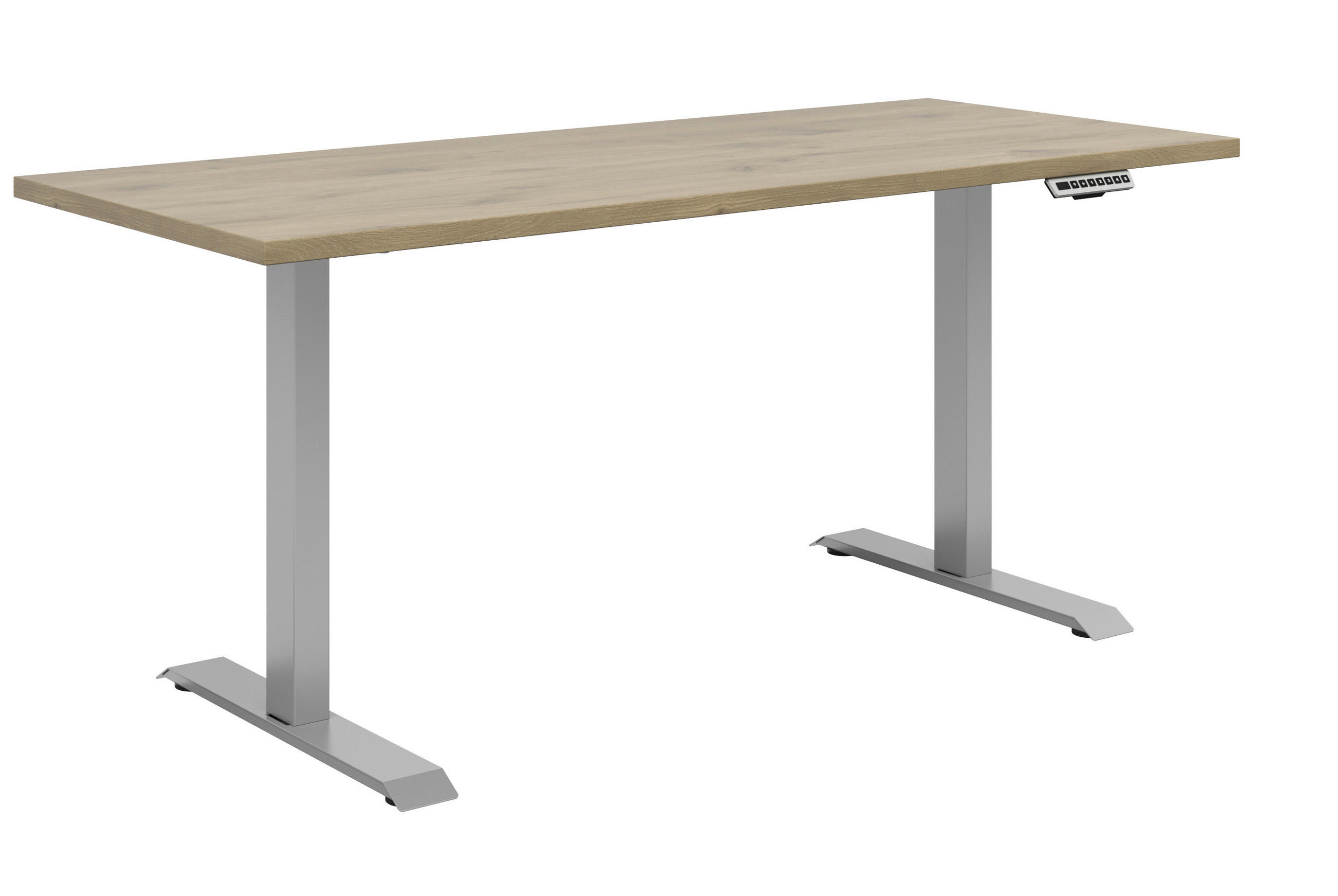 SCHREIBTISCH 155/73/72 cm Eichefarben elektrisch höhenverstellbar  - Eichefarben/Silberfarben, KONVENTIONELL, Holzwerkstoff/Metall (155/73/72cm) - Voleo