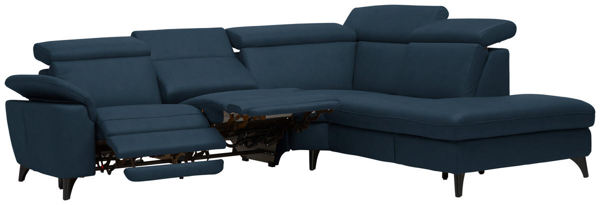 ECKSOFA in Echtleder Dunkelblau  - Schwarz/Dunkelblau, Design, Leder/Metall (285/239cm) - Cantus