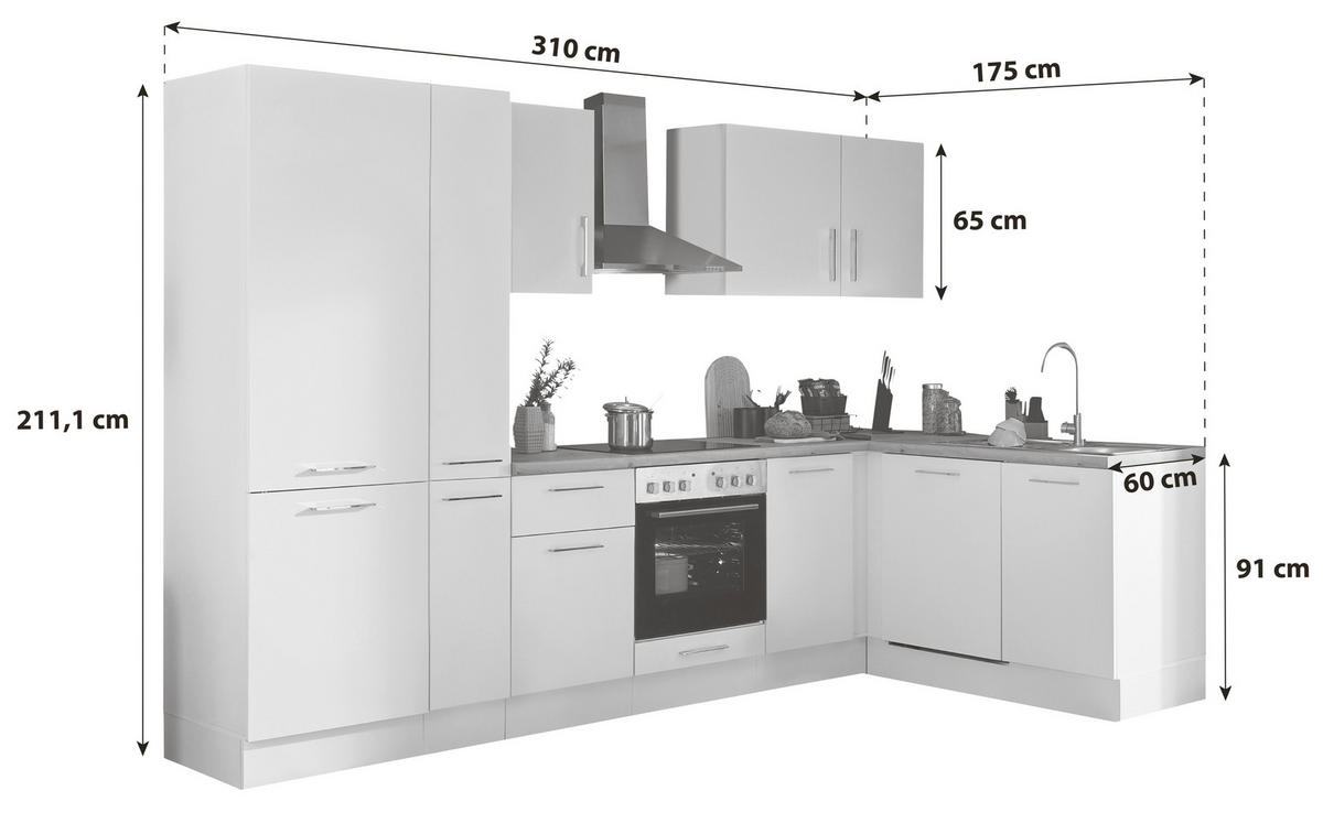 ECKKÜCHE 310/175 cm  in Schwarz, Eiche Artisan  - Schwarz/Eiche Artisan, Basics, Holzwerkstoff/Metall (310/175cm) - MID.YOU