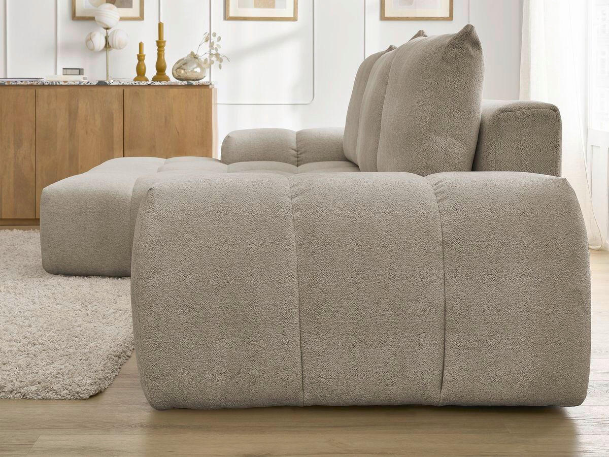 ECKSCHLAFSOFA EVEREST  mit Rücken echt, Armteil links, Armteil rechts Flachgewebe Taupe  - Taupe/Schwarz, MODERN, Kunststoff/Textil (180/318cm) - Livetastic